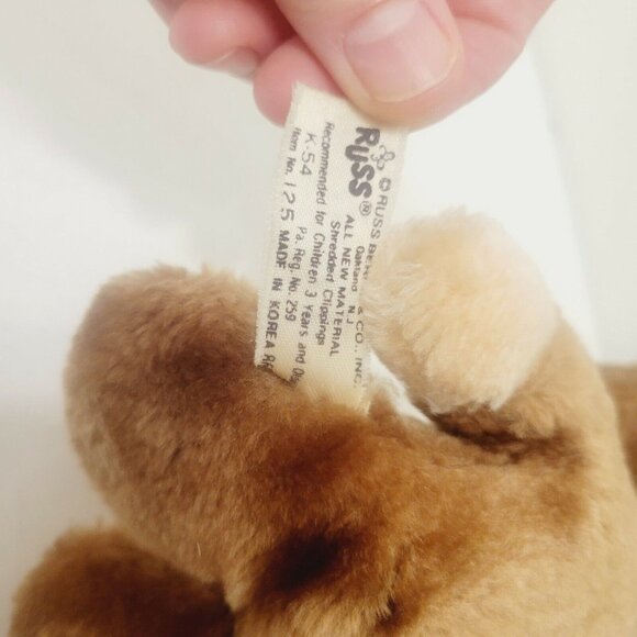 Vtg Russ Teddy Brown Plush Bear No 259 Red Bow Tie Stuffed Animal Toy - Picture 4 of 4